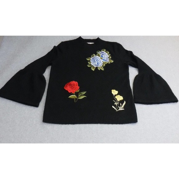 Democracy Artisan Crafted Size Small Black Embroidered Sweater with Bell Sleeve - Picture 1 of 7